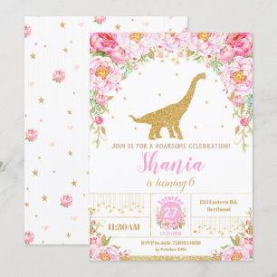 Floral Dinosaur Birthday Invitation Girl