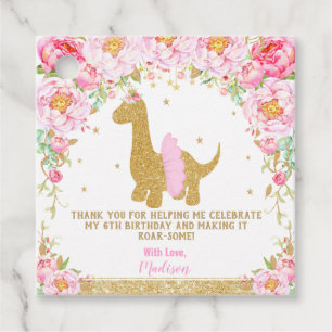 Floral Dinosaur Birthday Party Thank You Favour Tags