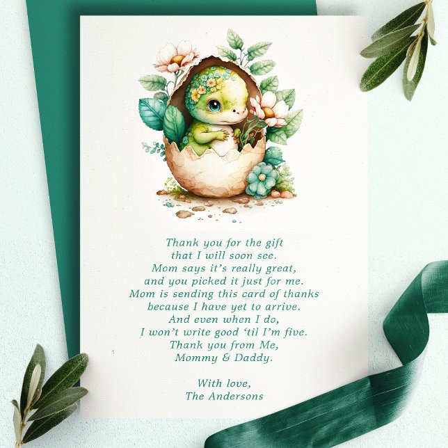 Floral Dinosaur Egg Baby Shower Thank You (Creator Uploaded)