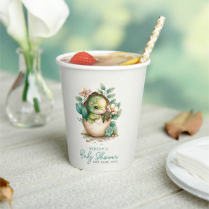 Floral Dinosaur Egg Watercolor Baby Shower Paper C Cups