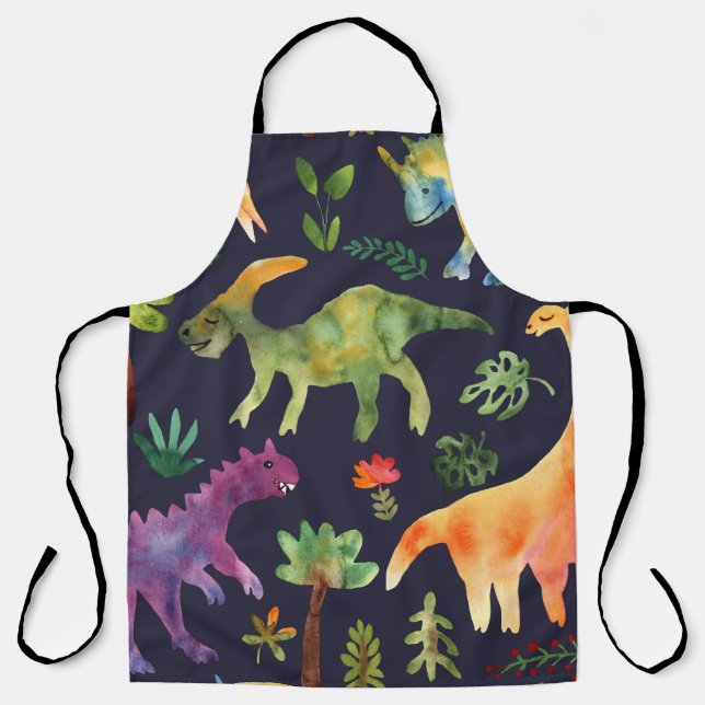 Floral Dinosaurs: Watercolor Fabric Design Apron (Front)