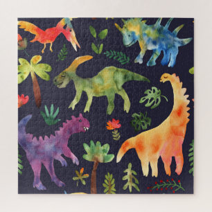 Floral Dinosaurs: Watercolor Fabric Design Jigsaw Puzzle