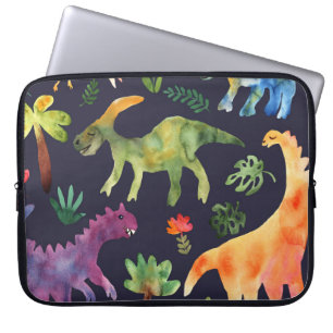 Floral Dinosaurs: Watercolor Fabric Design Laptop Sleeve
