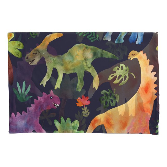 Floral Dinosaurs: Watercolor Fabric Design Pillowcase (Front)