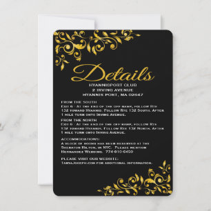 Floral Directions /Details Black And Gold Response Invitation