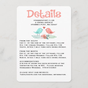 Floral Directions / Details Pink Lovebirds Wedding Enclosure Card