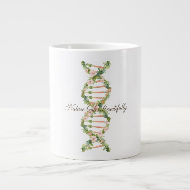 Floral DNA Helix Watercolor Art Large Coffee Mug (Front)
