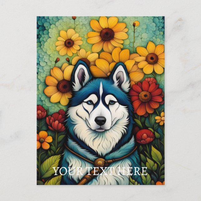 Floral Dog Art Siberian Husk Painting Postcard (Front)