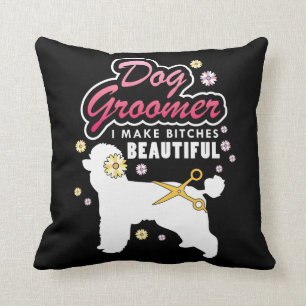 Floral Dog Groomer Gift Pet Grooming Dog Lover Throw Pillow