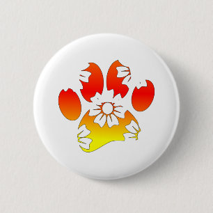 Floral Dog Paw Print 2 Inch Round Button