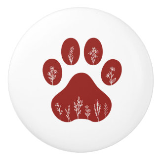 Floral Dog Paw Print Cabinet Knob Pull Wildflowers