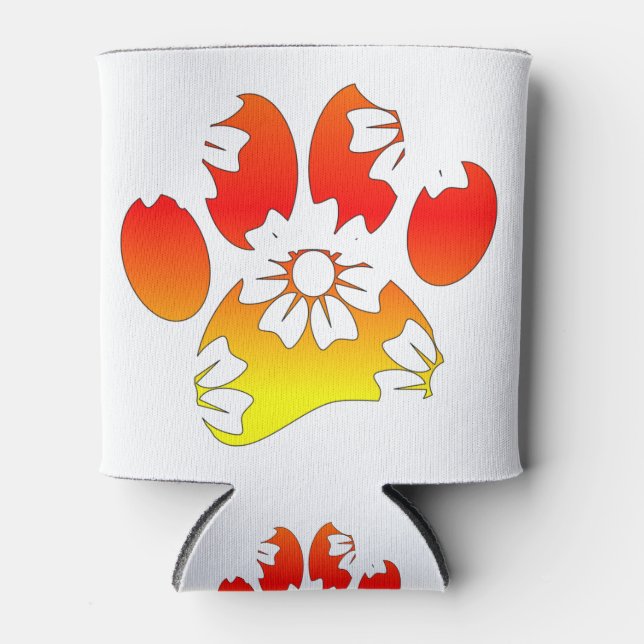 Floral Dog Paw Print Can Cooler (Front)