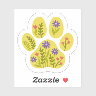 Floral Dog Paw Print Sticker – Cute Botanical Pet 