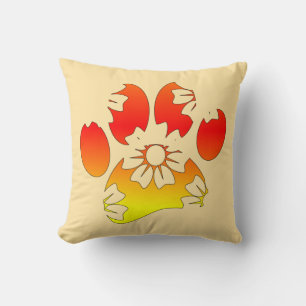 Floral Dog Paw Print Throw Pillow