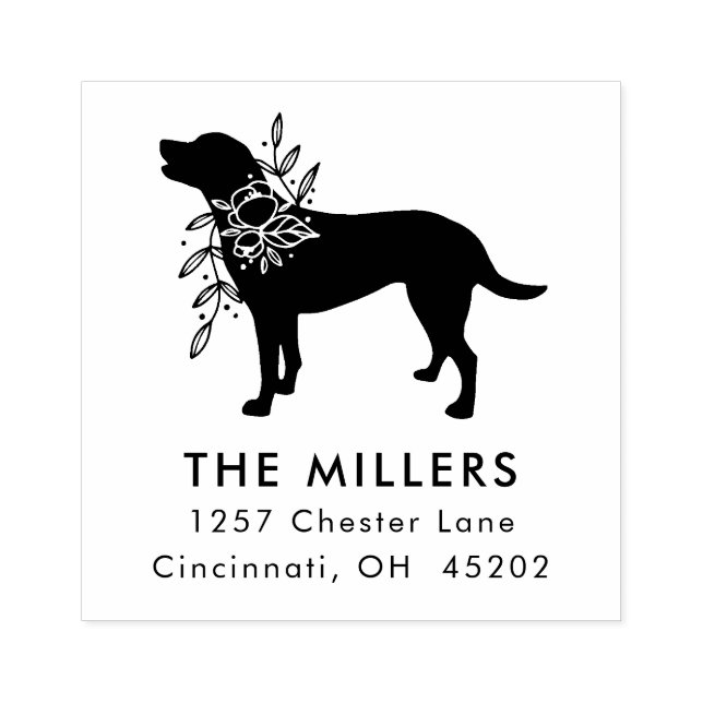Floral Dog Personalized Square Address Stamp (Imprint)