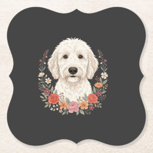 Floral Dog Portrait Botanical Wreath Paper Coaster