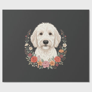 Floral Dog Portrait Botanical Wreath Wrapping Paper