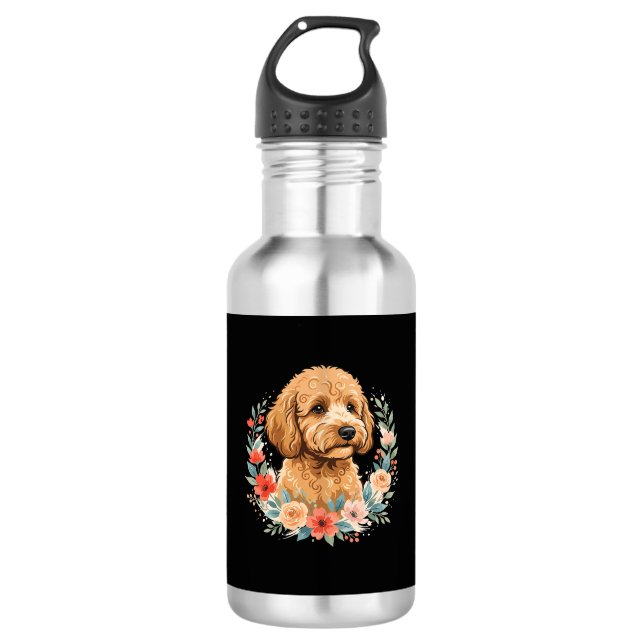 Floral Dog Round Sublimation 532 Ml Water Bottle (Front)