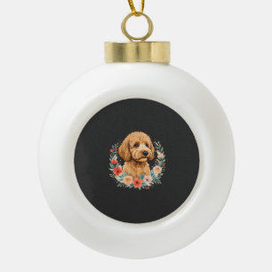 Floral Dog Round Sublimation Ceramic Ball Christmas Ornament
