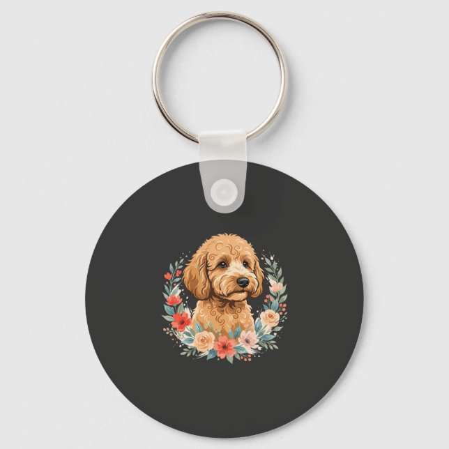 Floral Dog Round Sublimation Keychain (Front)