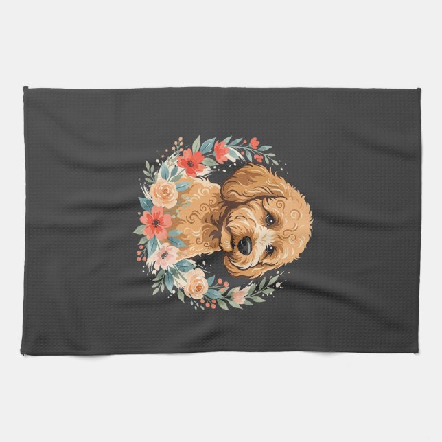 Floral Dog Round Sublimation Kitchen Towel (Horizontal)