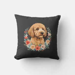 Floral Dog Round Sublimation Throw Pillow