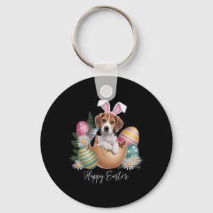 Floral Dogs Easter Day Cute Beagle Dog Puppy Happy Keychain