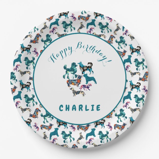 Floral Dogs Paper Plate (Front)