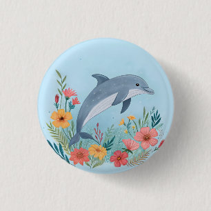 Floral Dolphin 1 Inch Round Button