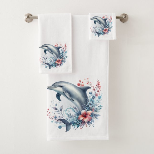 Floral Dolphin Bath Towel Set (Insitu)