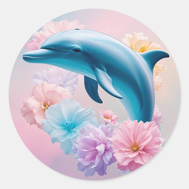 FLORAL DOLPHIN  CLASSIC ROUND STICKER (Front)