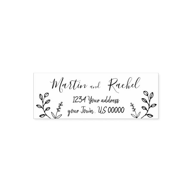 floral  doodle bride and groom self-inking stamp (Design)