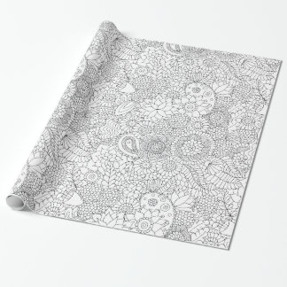 Floral Doodle Colouring Sheet Wrapping Paper
