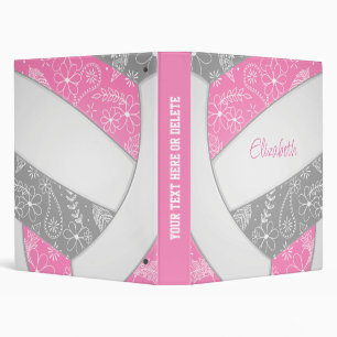 floral doodle feather paisley pink grey volleyball binder