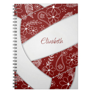 floral doodle maroon white volleyball journal