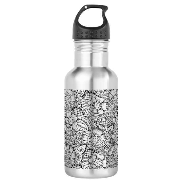 Floral Doodle Pattern 710 Ml Water Bottle (Front)