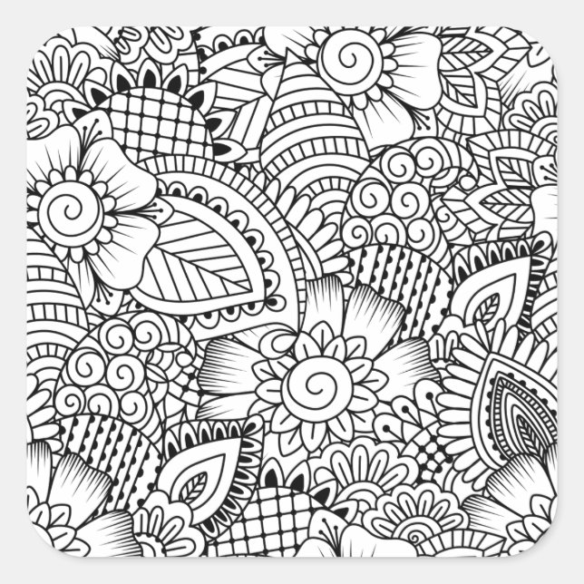 Floral Doodle Pattern Square Sticker (Front)