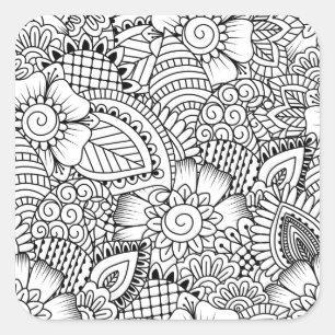 Floral Doodle Pattern Square Sticker