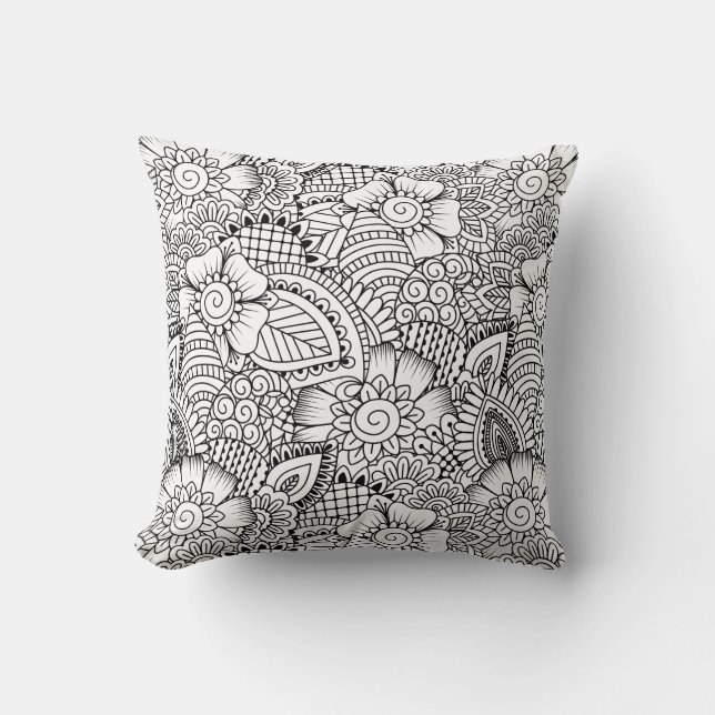 Floral Doodle Pattern Throw Pillow (Front)