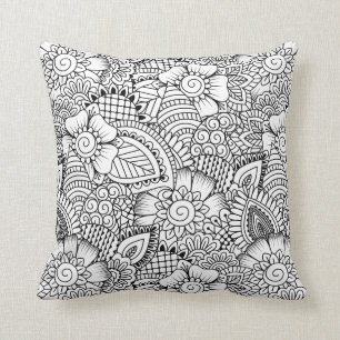 Floral Doodle Pattern Throw Pillow