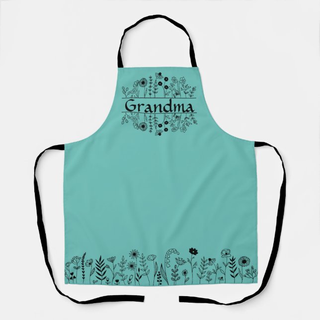 Floral Doodle Personalized All-Over Print Apron (Front)