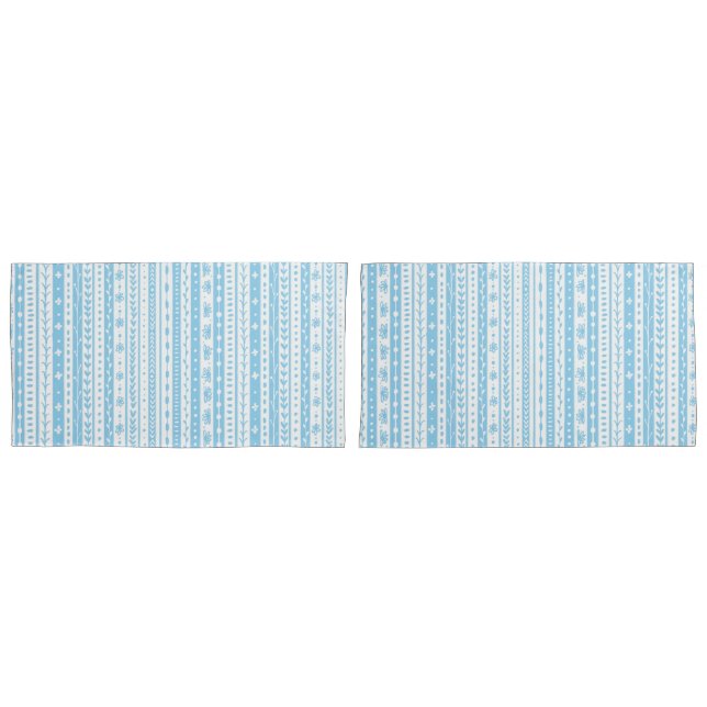 Floral doodle stripes in baby blue and white pillowcase (Front-Set)