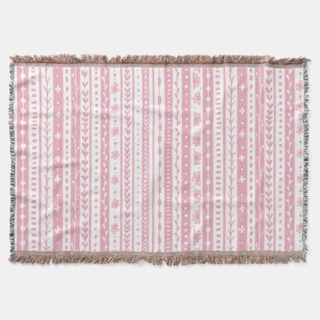 Floral doodle stripes throw blanket (Front)