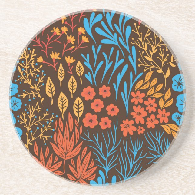 Floral doodles dark coaster (Front)