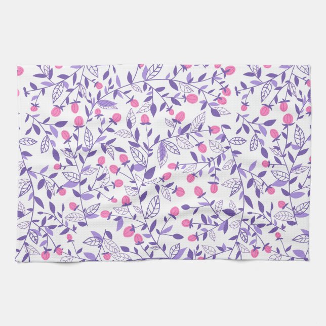 Floral doodles pink and violet kitchen towel (Horizontal)