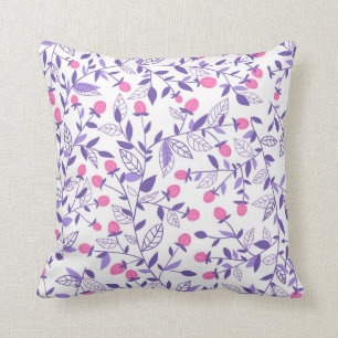 Floral doodles pink and violet throw pillow