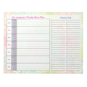 Floral Doodles Weekly Personalized Menu Plan Notepad