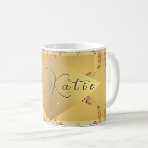Floral d'or avec nom Mug