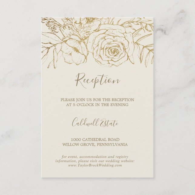 Floral doré | Carte d'insertion Cream & Gold Récep (Devant)