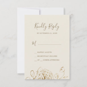 Floral doré   Carte RSVP Cream et Gold Simple